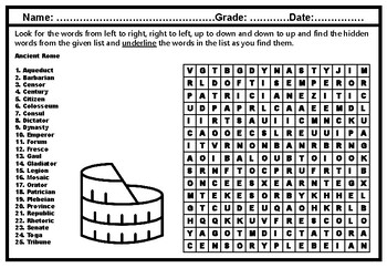 Preview of Ancient Rome, Word Search Worksheet, Ancient Rome Research Distance Learning
