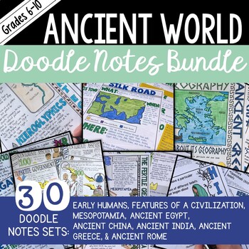 Preview of Ancient World Doodle Notes Bundle of Lessons (Early Humans through Fall of Rome)