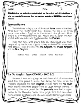 Preview of Ancient World History--Intro to Egypt Article