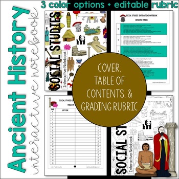 Preview of Ancient/World History Interactive Notebook Cover, Rubric, Table of Contents