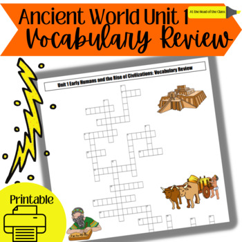 Preview of Early Humans and the Rise of Civilization Unit 1 Vocabulary Crossword Puzzle