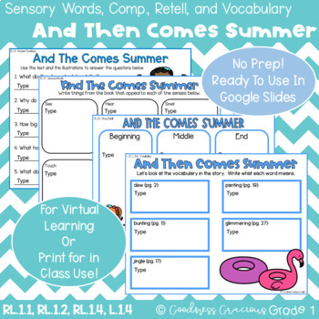 Preview of And Then Comes Summer Comp, Retell, 5 Senses (Sensory Words) & Vocabulary