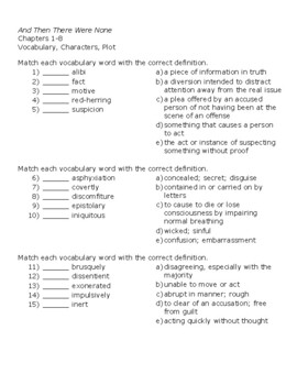 And Then There Were None Chapters 3 and 4 Comprehension Quiz