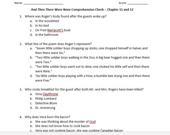 And Then There Were None Chapters 3 and 4 Comprehension Quiz