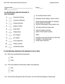 And Then There Were None Chapters 3 and 4 Comprehension Quiz