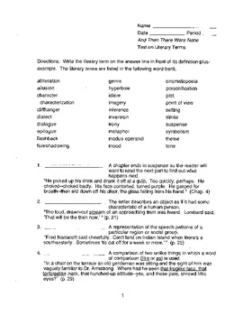 And Then There Were None Chapters 3 and 4 Comprehension Quiz