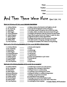 And Then There Were None Chapters 3 and 4 Comprehension Quiz