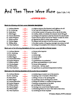 And Then There Were None Chapters 3 and 4 Comprehension Quiz