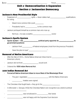 Preview of Andrew Jackson Guided Notes (Slides Included!)