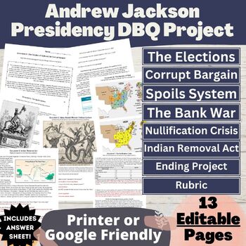 Preview of Andrew Jackson, Spoils System, Trail of Tears, Corrupt Bargain, Bank War, DBQ