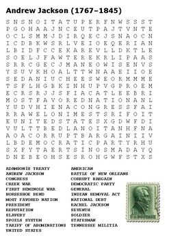 Andrew Jackson Word Search By Steven's Social Studies | Tpt