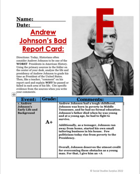 Preview of Andrew Johnson's Presidency - Document Analysis Activity