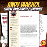 Andy Warhol Biography Sheet, Critique, Coloring Sheet, Mid