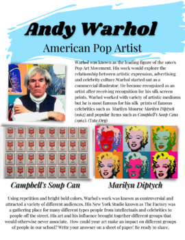 Preview of Andy Warhol Information sheet