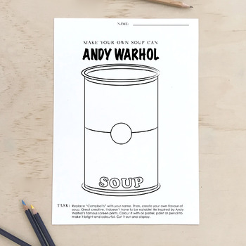 Preview of Andy Warhol Soup Can Worksheet (A3) Pop Art Tin