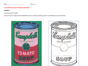 Andy Warhol Soup Can art worksheets by STEAM Art Teacher | TpT