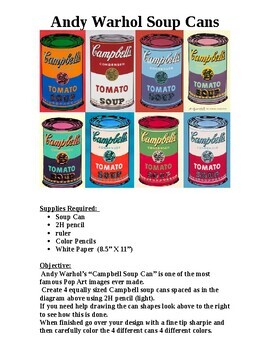 Preview of Art Project; Create "Andy Warhol Soup Cans" A "Pop Art" project!