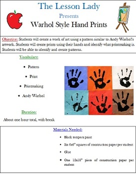 Preview of Andy Warhol Style Hand Prints Lesson
