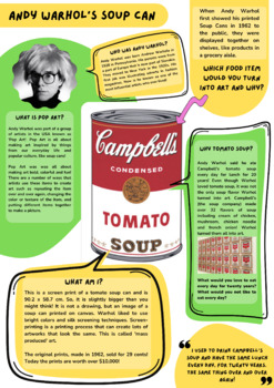 Preview of Andy Warhol's Soup Can Pop Art Poster Set for Art Classroom Decor and Research