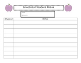 Anecdotal Note Recording Sheet