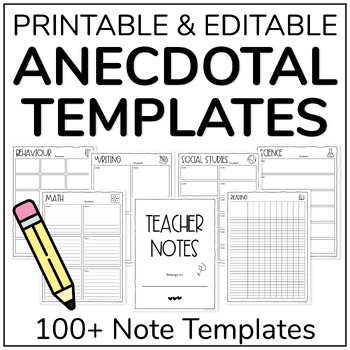Preview of Anecdotal Notes Template Including Small Group Notes and Teacher Checklist