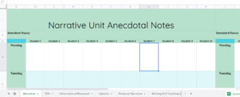 Preview of Anecdotal Notes per Writing Unit