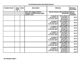 Anecdotal Records for Formal Assessments by LaToya Washington | TPT