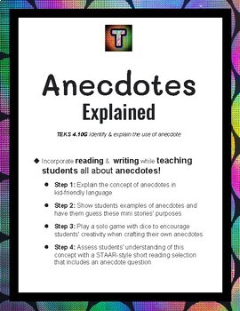 Preview of Anecdotes Explained: Infer purpose, create your own, & STAAR-style questions