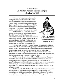 Preview of Anesthesia: Dr. Morton Pioneers Painless Surgery - 2 pg literacy w Quest