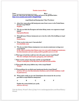 Angel Island and Immigration Video Worksheet/Webquest by History Wizard