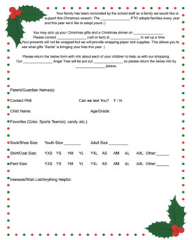 Preview of Angel Tree Form for Families- EDITABLE