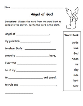 Preview of Angel of God Prayer Fill-in-the-Blank Activity