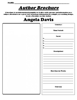 Preview of Angela Davis "Author Brochure" WebQuest & Worksheet