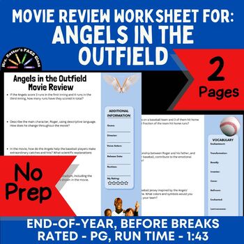 Preview of Angels in the Outfield Movie Review Worksheet - Disney+ Rated: PG, Time: 1:43