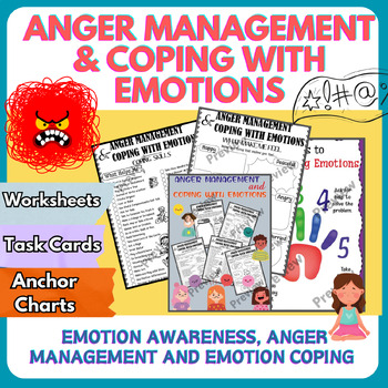 Preview of Anger Management & Coping with Emotions worksheet, anchor chart, task card