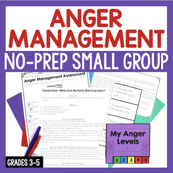 Preview of Anger Management Small Group With Counseling Lessons & Activities (NO-PREP)