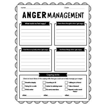 Preview of Anger Management Worksheet | Dealing with Anger | Coping with Anger