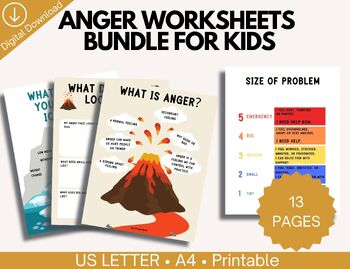 Preview of Anger Resource Bundle, Coping Skills, Anger Volcano, Size The Problem
