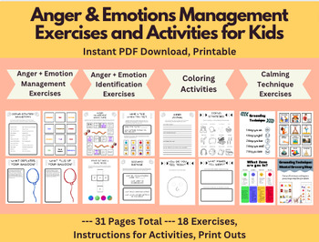 Anger and Emotion Management Worksheets | 18 Activity + Exercise Bundle