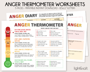 Preview of Anger thermometer, therapy worksheets, coping skills, zones of regulation, DBT