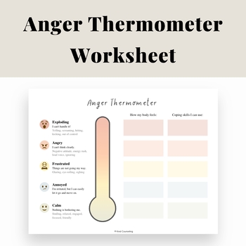 Preview of Anger Thermometer Worksheet | Coping Skills | Freebie | Cute Muted Pastel