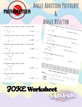 Preview of Angle Addition Postulate & Angle Bisector JOKE WORKSHEET