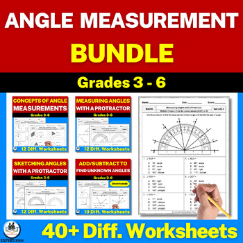 Preview of Angle Concepts, Measuring & Sketching Angles & Additive Angles Worksheets Bundle