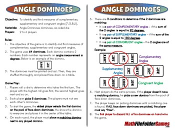 Preview of Angle Dominoes - 7th Grade Math Game [CCSS 7.G.B.5]