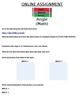 Preview of Angle (Math) Online Assignment