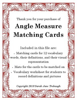 Preview of Angle Measure Vocabulary Matching Cards