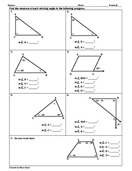 Preview of Angle Measures in Triangles and Quadrilaterals Worksheet