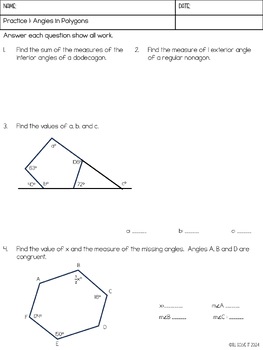 Angle Measures Of Polygons Worksheets