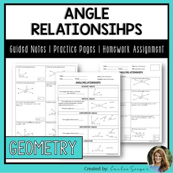 Preview of Angle Pair Relationships - Guided Notes | Practice Worksheet | Homework