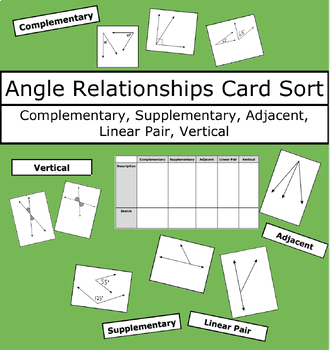 Preview of Angle Pairs Card Sort- Complementary Supplementary Linear Pair Adjacent Vertical